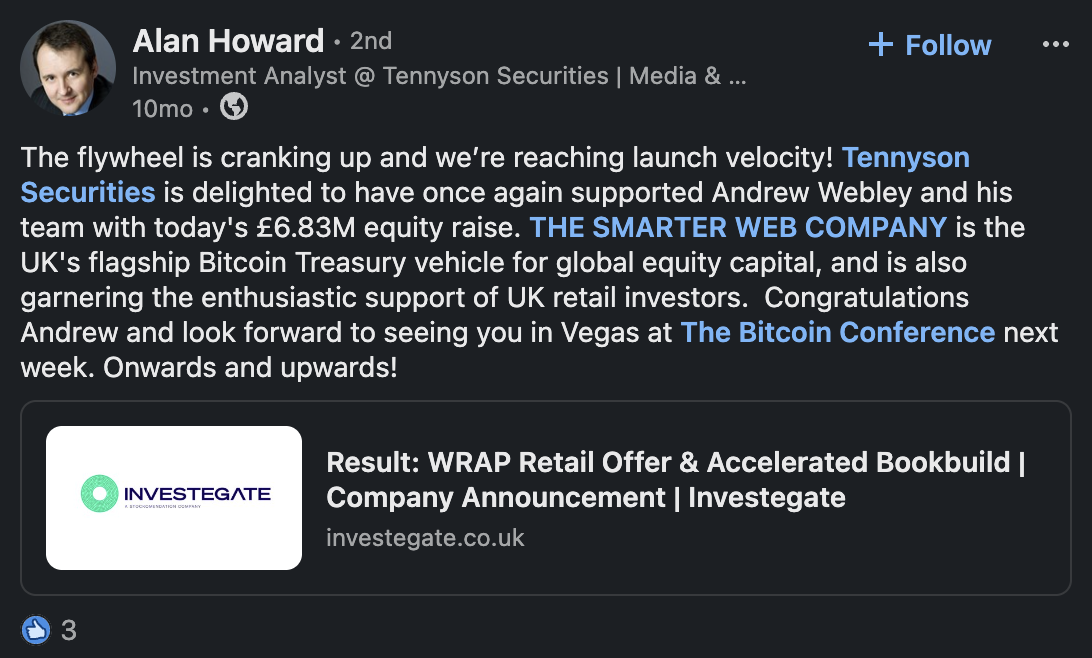 Alan Howard LinkedIn post — flywheel cranking up