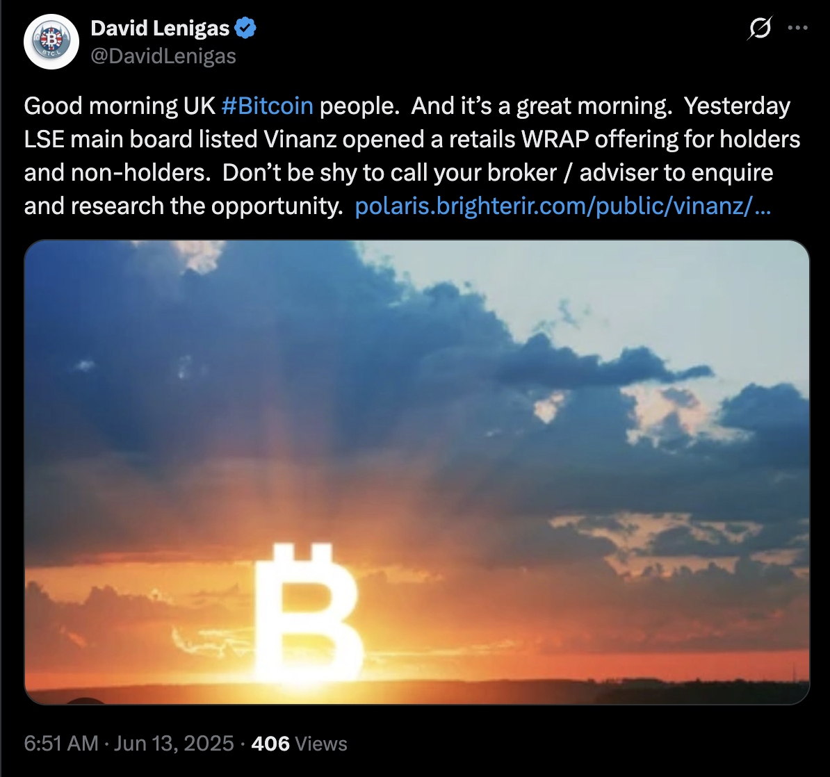 Lenigas tweet — Don't be shy to call your broker